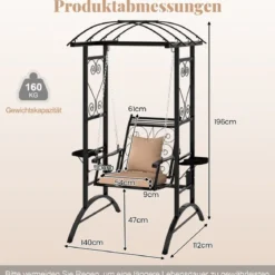 Outdoor-Schaukel mit Gestell & 2 Rankgittern & Kissen & Seitentischen Terrassenschaukel