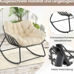 Outdoor-Schaukelstuhl übergroßer Patio PE Wicker Egg Chair mit dickem & abnehmbarem Kissen Beige