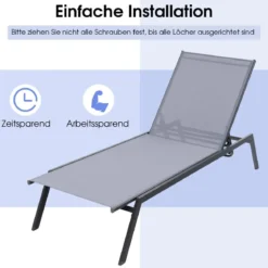 Outdoor Verstellbarer Liegestuhl mit Flacher Liegeposition & Schnelltrocknendem Stoff