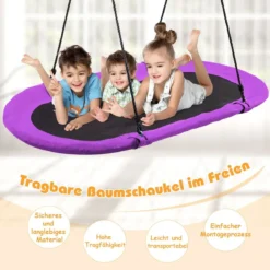 Ovale Nestschaukel Tellerschaukel mit 100-160cm höhenverstellbarem Seil für Kinder & Erwachsene Lila