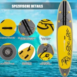 Paddelboard Surfboard Sup-Board Paddelbrett Stand Up Board Set 335 x 75 x 15 cm Gelb