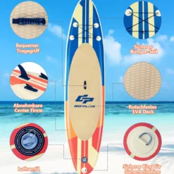 Paddel Brett Paddelboot Schwimmendes Paddelbrett 320 x 76 x 15 cm Streifen-Muster Bunt