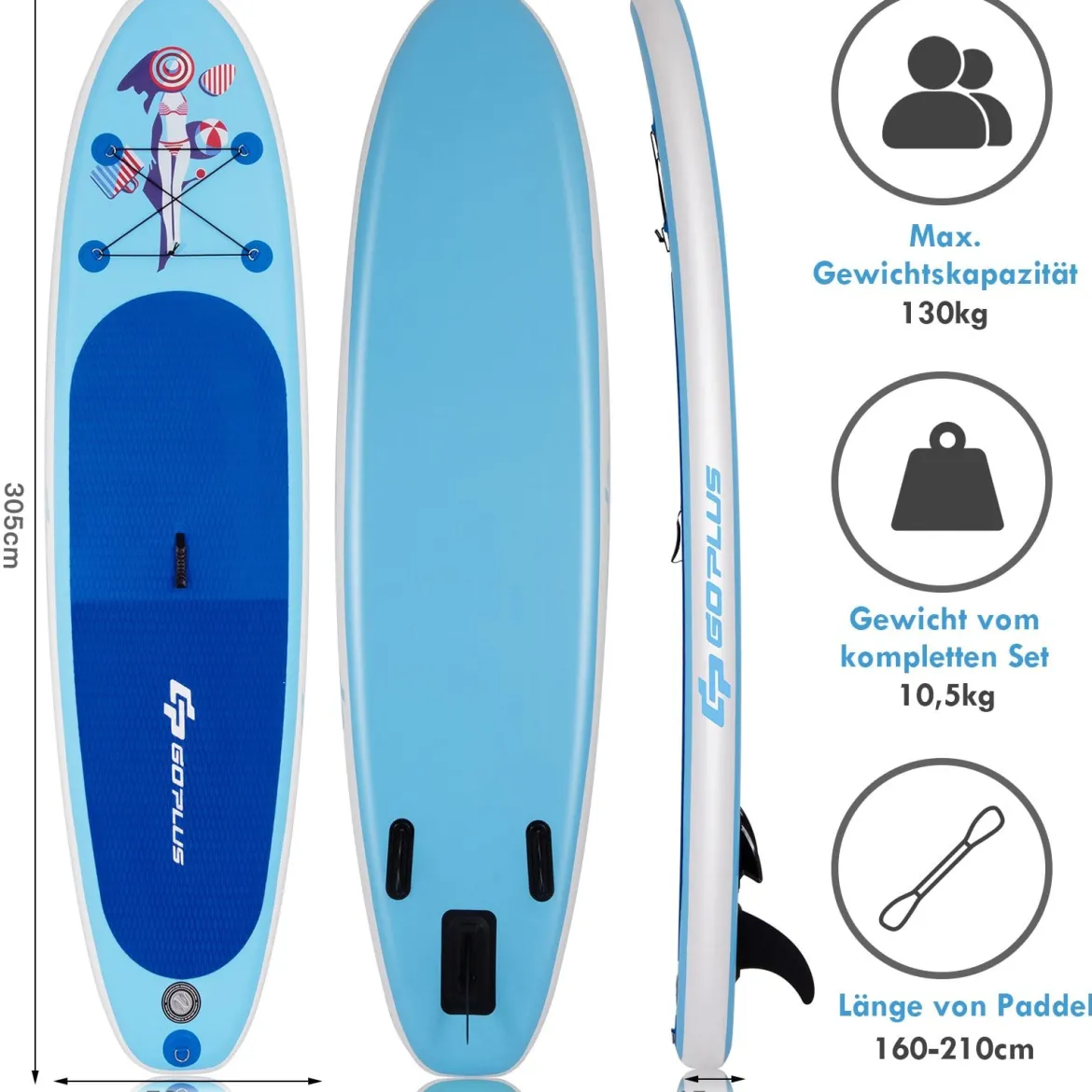 Paddleboard Set Aufblasbares Paddlebrett Surfboard Blau 305 x 76 x 15 cm