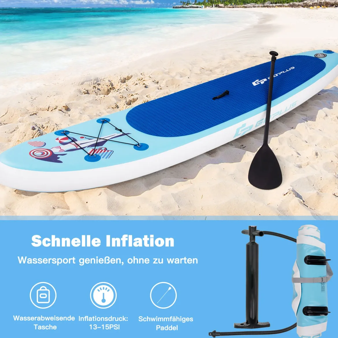 Paddleboard Set Aufblasbares Paddlebrett Surfboard Blau 305 x 76 x 15 cm