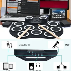 9 Pads E-Drum mit LEDs & Bluetooth inkl. Pedale und Drumsticksfür Kinder und Anfänger