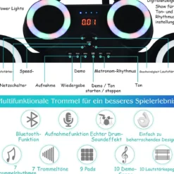 9 Pads E-Drum mit LEDs & Bluetooth inkl. Pedale und Drumsticksfür Kinder und Anfänger