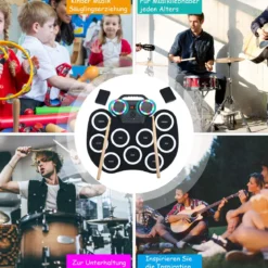 9 Pads E-Drum mit LEDs & Bluetooth inkl. Pedale und Drumsticksfür Kinder und Anfänger