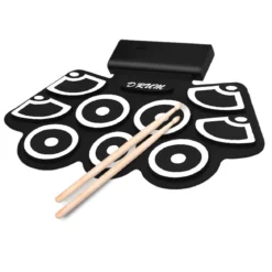 9 Pads E-Drum Roll-Up-Trommel inkl. Pedale & Drumsticks für Kinder und Anfänger Schwarz