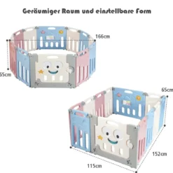 12 Paneele Laufgitter Baby Laufstall Absperrgitter Krabbelgitter