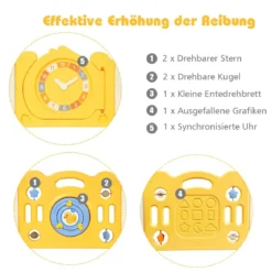 14 Paneele Laufgitter Baby Laufstall faltbar Absperrgitter mit Tür und Spielzeugboard Krabbelgitter Gelb