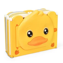 14 Paneele Laufgitter Baby Laufstall faltbar Absperrgitter mit Tür und Spielzeugboard Krabbelgitter Gelb