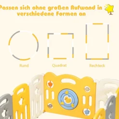12 Paneele Laufgitter Baby Laufstall faltbar Absperrgitter mit Tür und Spielzeugboard Krabbelgitter Gelb