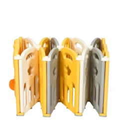 12 Paneele Laufgitter Baby Laufstall faltbar Absperrgitter mit Tür und Spielzeugboard Krabbelgitter Gelb