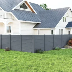 2 Paneele Sichtschutzzaun 123 x 123 cm Gartenzaun PVC mit 3 verzinkte Metall-Erdspieße Grau