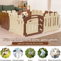 8-Panel Haustierlaufstall Haustier-Übungsstift Haustier-Zaun für Haustiere bis zu 35 cm Höhe Braun