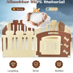 8-Panel Haustierlaufstall Haustier-Übungsstift Haustier-Zaun für Haustiere bis zu 35 cm Höhe Braun