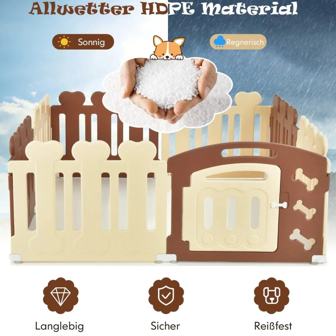 8-Panel Haustierlaufstall Haustier-Übungsstift Haustier-Zaun für Haustiere bis zu 35 cm Höhe Braun