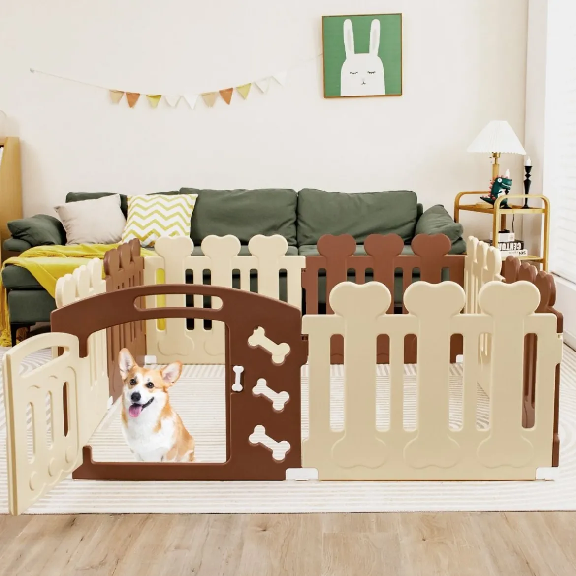 8-Panel Haustierlaufstall Haustier-Übungsstift Haustier-Zaun für Haustiere bis zu 35 cm Höhe Braun