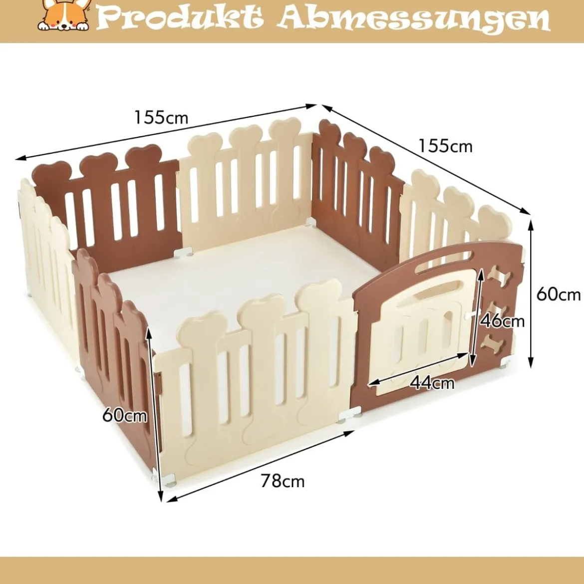 8-Panel Haustierlaufstall Haustier-Übungsstift Haustier-Zaun für Haustiere bis zu 35 cm Höhe Braun