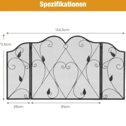 3-Panel-Kaminschirm faltbarer Funkenschutz aus Schmiedeeisengeflecht dekorative Kaminabdeckung Schwarz