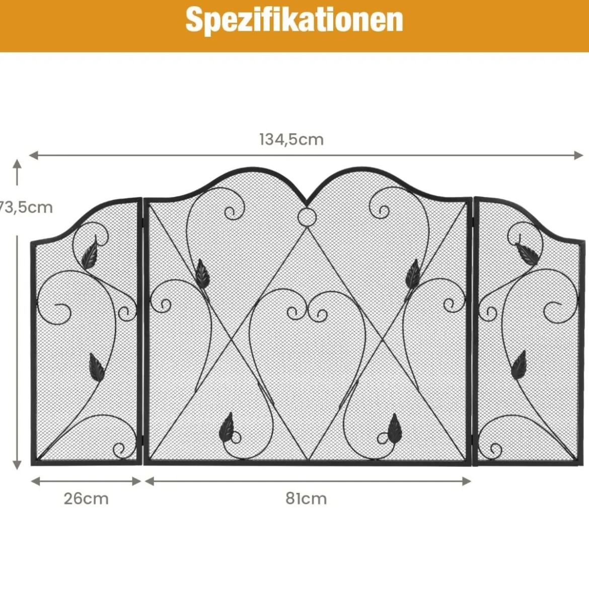3-Panel-Kaminschirm faltbarer Funkenschutz aus Schmiedeeisengeflecht dekorative Kaminabdeckung Schwarz