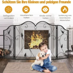 3-Panel-Kaminschirm faltbarer Funkenschutz aus Schmiedeeisengeflecht dekorative Kaminabdeckung Schwarz