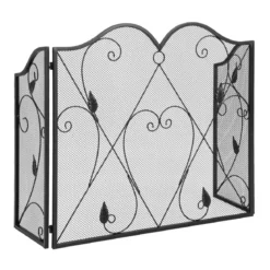 3-Panel-Kaminschirm faltbarer Funkenschutz aus Schmiedeeisengeflecht dekorative Kaminabdeckung Schwarz