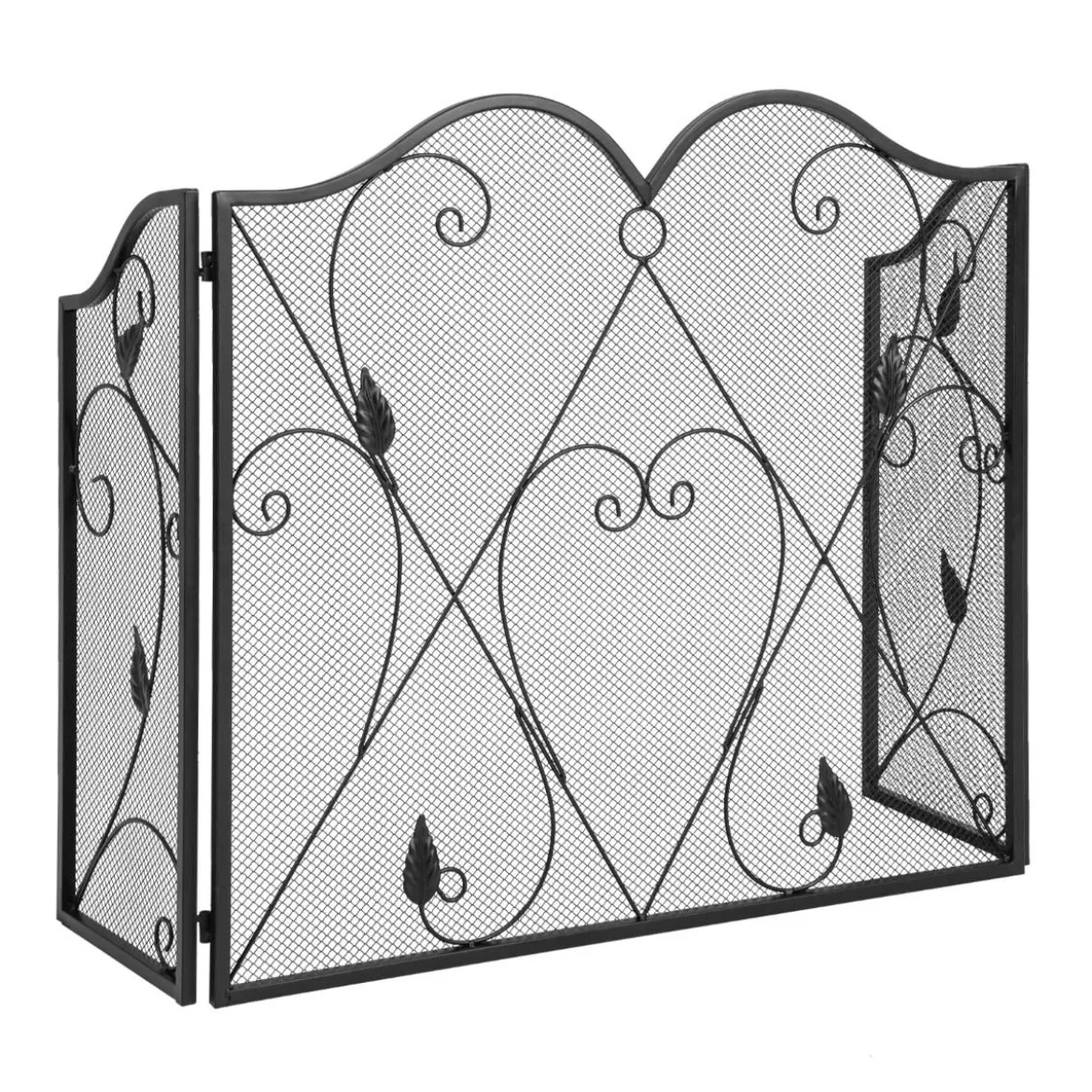3-Panel-Kaminschirm faltbarer Funkenschutz aus Schmiedeeisengeflecht dekorative Kaminabdeckung Schwarz
