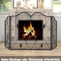 3-Panel-Kaminschirm faltbarer Funkenschutz aus Schmiedeeisengeflecht dekorative Kaminabdeckung Schwarz
