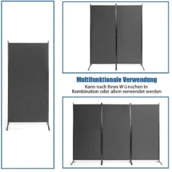3-Panel Raumteiler Faltbarer Stoffsichtschutz 260 x 183 cm Grau