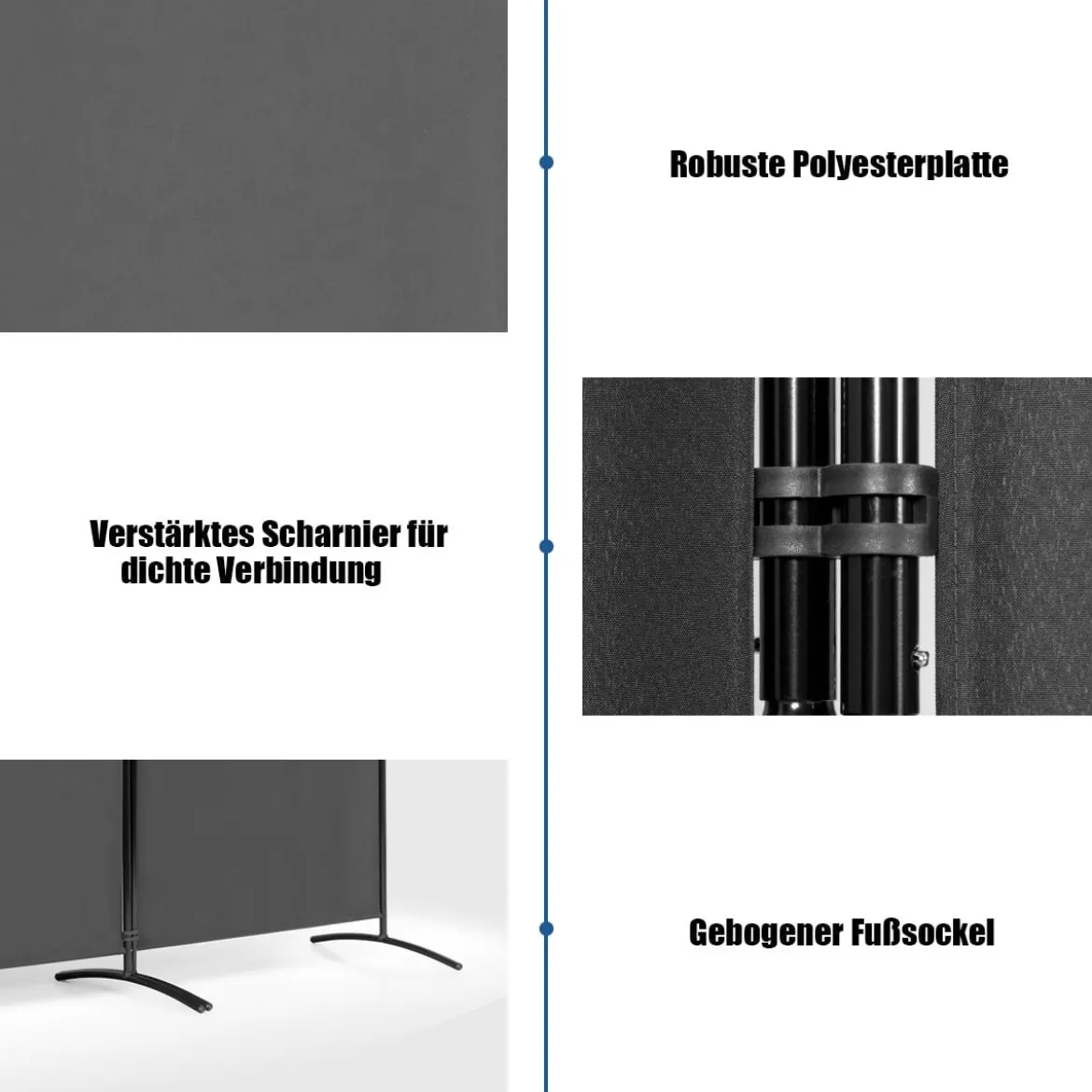 3-Panel Raumteiler Faltbarer Stoffsichtschutz 260 x 183 cm Grau