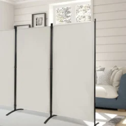 3-Panel Raumteiler mit Verstellbaren Untersetzern & Robusten Scharnieren & Stahlbasis Beige