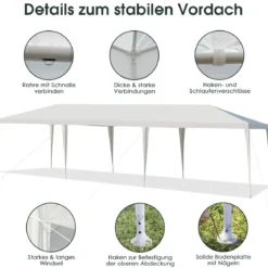 Partyzelt 3 m x 9 m Wasserdichter Pavillon für den Außenbereich Weiß
