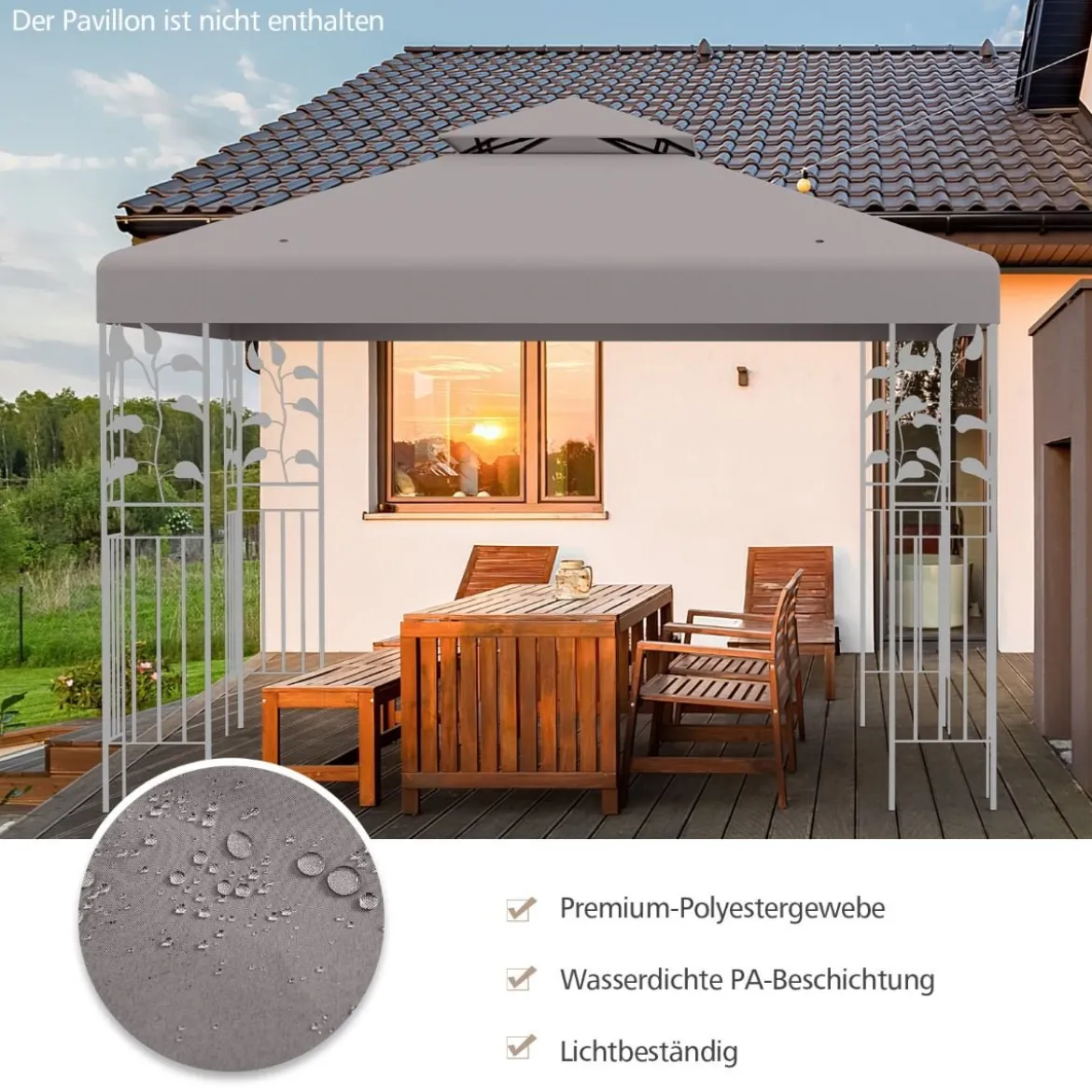 Pavillondach Ersatzdach Pavillonplane Dachabzug Kaminabzug für Pavillon 3 x 3 M