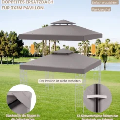 Pavillondach Ersatzdach Pavillonplane Dachabzug Kaminabzug für Pavillon 3 x 3 M