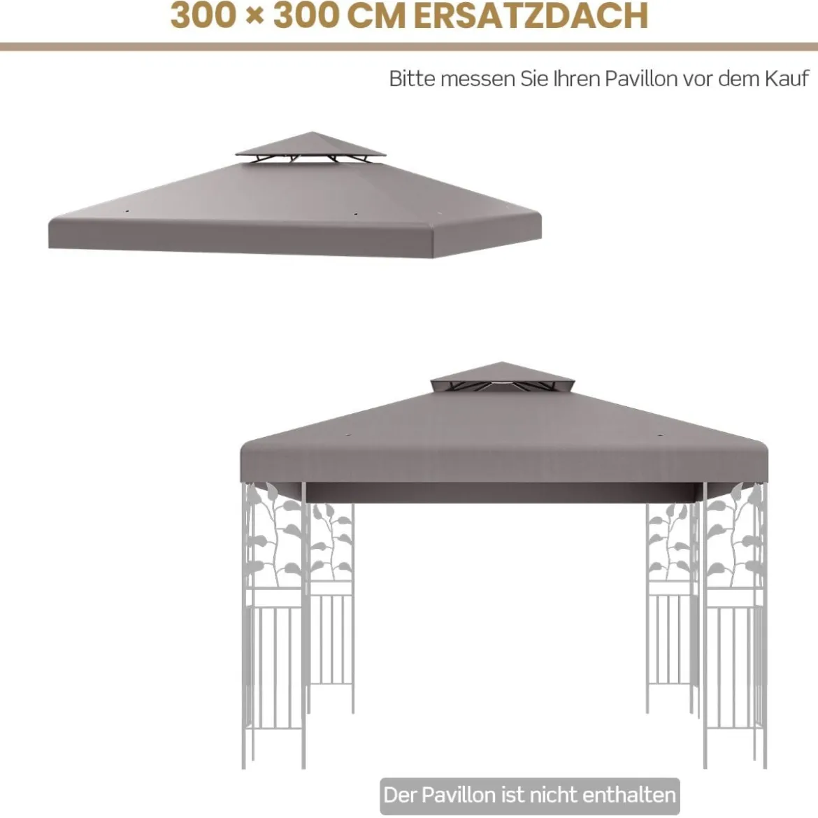 Pavillondach Ersatzdach Pavillonplane Dachabzug Kaminabzug für Pavillon 3 x 3 M