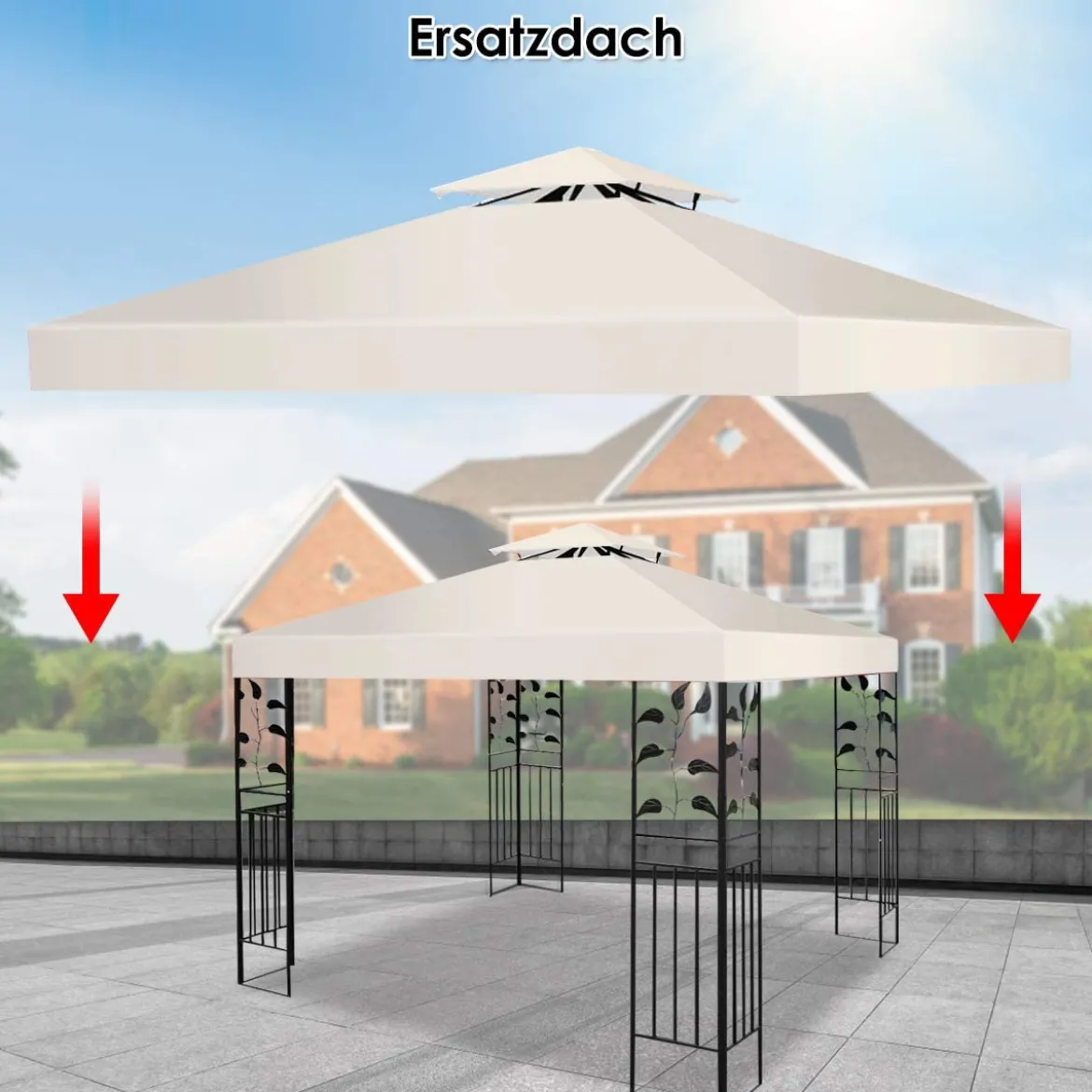 Pavillondach Ersatzdach Pavillonplane Dachabzug Kaminabzug für Pavillon 3 x 3 M