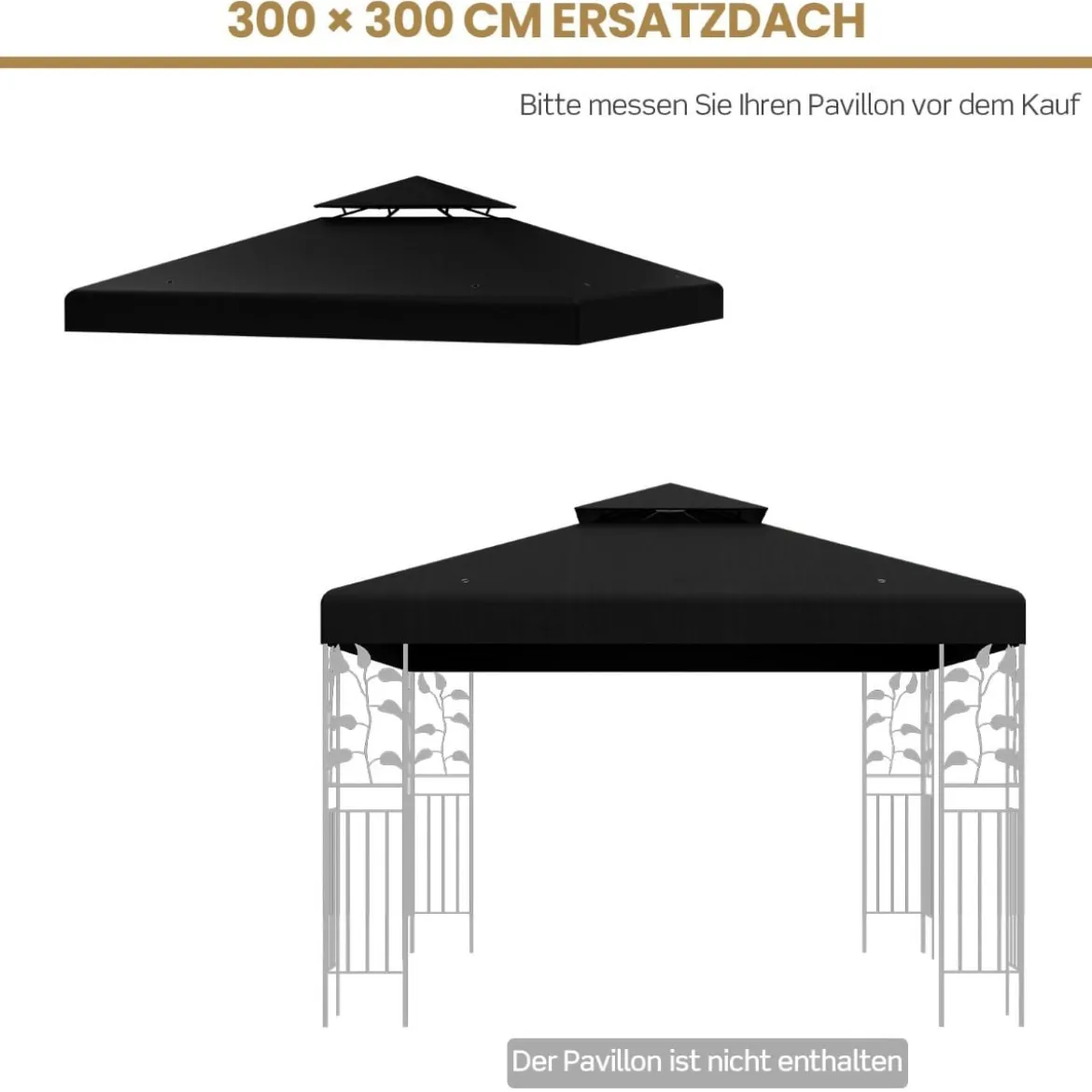 Pavillondach Ersatzdach Pavillonplane Dachabzug Kaminabzug für Pavillon 3 x 3 M