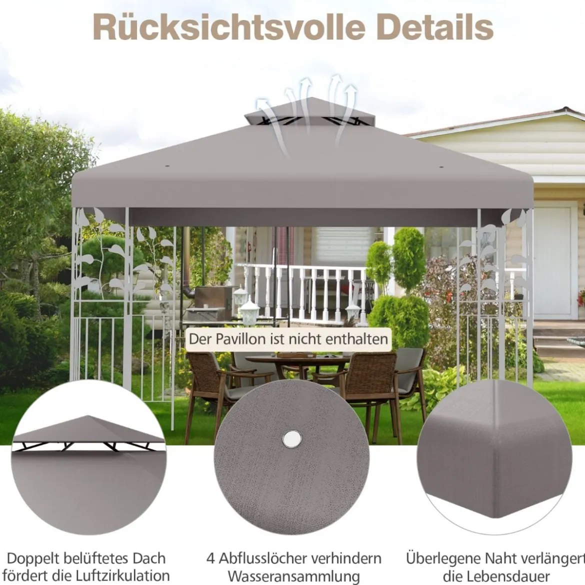 Pavillondach Ersatzdach Pavillonplane Dachabzug Kaminabzug für Pavillon 3 x 3 M