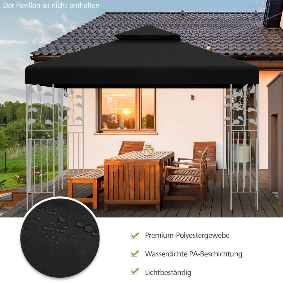 Pavillondach Ersatzdach Pavillonplane Dachabzug Kaminabzug für Pavillon 3 x 3 M