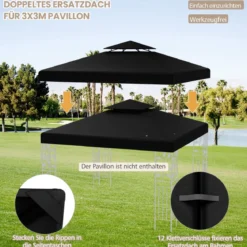 Pavillondach Ersatzdach Pavillonplane Dachabzug Kaminabzug für Pavillon 3 x 3 M
