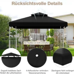 Pavillondach Ersatzdach Pavillonplane Dachabzug Kaminabzug für Pavillon 3 x 3 M