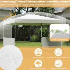 Pavillon 3 x 3m Faltpavillon mit 2 Seitenwänden & Tasche inkl. 4 Windseile & 4 Sandsäcke Weiß