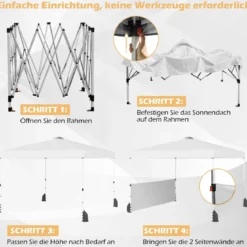 Pavillon 3 x 3m Faltpavillon mit 2 Seitenwänden & Tasche inkl. 4 Windseile & 4 Sandsäcke Weiß