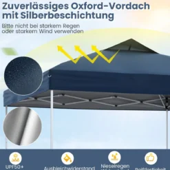 Pavillon 3x3m Faltpavillon wasserdicht stabil UV-Schutz 50+ Partyzelt Faltzelt Marine