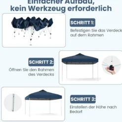 Pavillon 3x3m Faltpavillon wasserdicht stabil UV-Schutz 50+ Partyzelt Faltzelt Marine