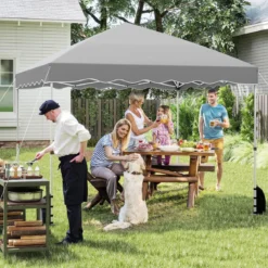 Pavillon 3 x 3 m Faltpavillon Wasserdicht mit Rolltasche inkl. 4 Windseile & 4 Sandsäcke & 8 Heringe Grau