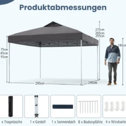 Pavillon 3x3m Faltpavillon wasserdicht stabil UV-Schutz 50+ Partyzelt Faltzelt Grau