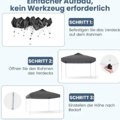 Pavillon 3x3m Faltpavillon wasserdicht stabil UV-Schutz 50+ Partyzelt Faltzelt Grau