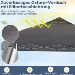 Pavillon 3x3m Faltpavillon wasserdicht stabil UV-Schutz 50+ Partyzelt Faltzelt Grau